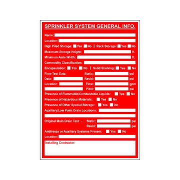 Sign Alum 5x7 Sprinkler System-General Information