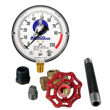 Fire Sprinkler Gauge Kit 0-80-250# Air with Retard 1/4" NPT UL/FM USA