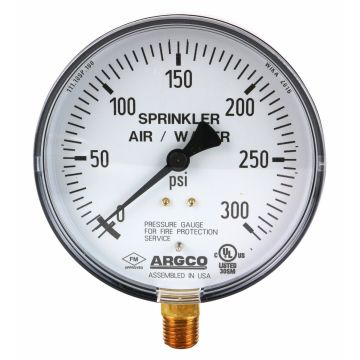 Fire Sprinkler Gauge 300# Air/Water Steel Back UL/FM USA