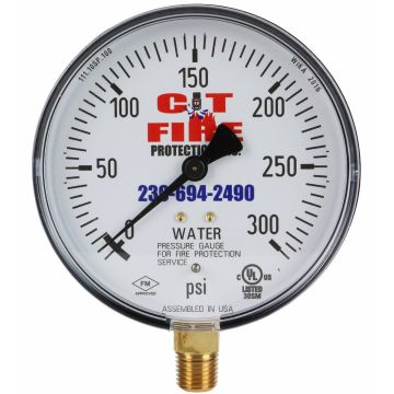 Fire Sprinkler Gauge Personalized 300# Water <UL/FM> USA