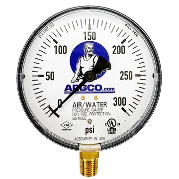 Fire Sprinkler Gauge 300# Air/Water Steel Back UL/FM USA