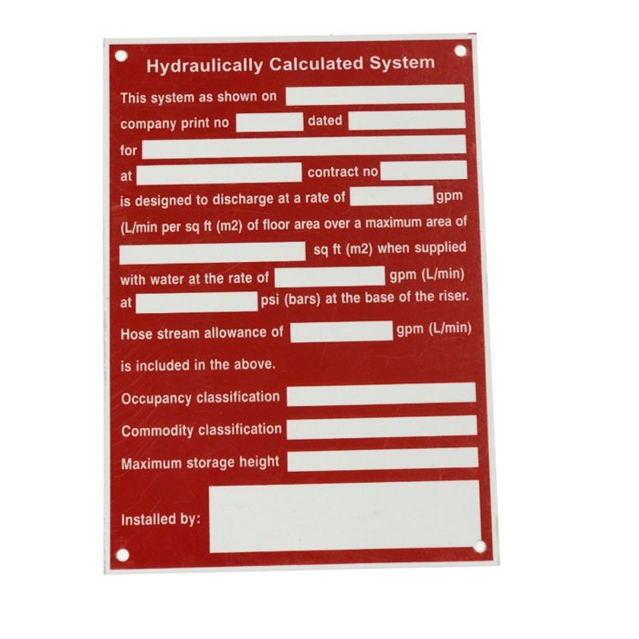 Sign Alum 5x7 Hydraulic Calc System (NEW SIGN SEE PICTURE) Sign Alum 5x7 Hydraulic Calc System (NEW SIGN SEE PICTURE)