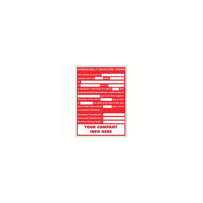 Sign Alum Personalized 5x7 Hyd Calc Sys (NFPA) (100/8.4#) Sign Alum Personalized 5x7 Hyd Calc Sys (NFPA) (100/8.4#)