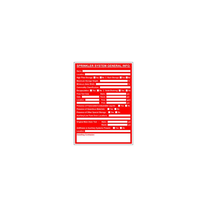 Sign Alum 5x7 Sprinkler System-General Information