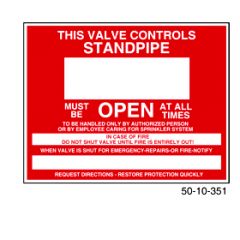 Sign Alum 9x7 This Valve Control To Standpipe