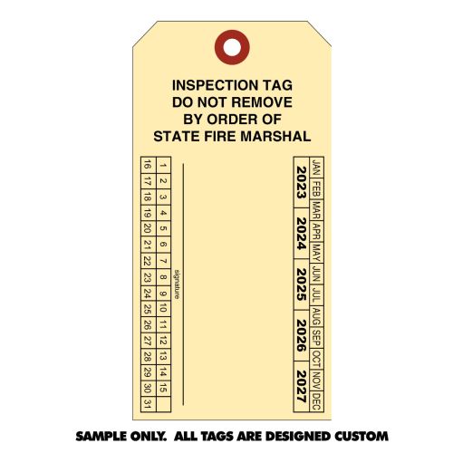 Tag Personalized 5 Year Inspection 3-1/8" x 6-1/4" 2-Sided Manila Cardstock, 1-Color Print
