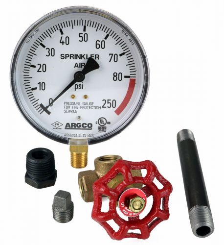 Fire Sprinkler Gauge Kit 0-80-250# Air with Retard 1/4" NPT UL/FM USA